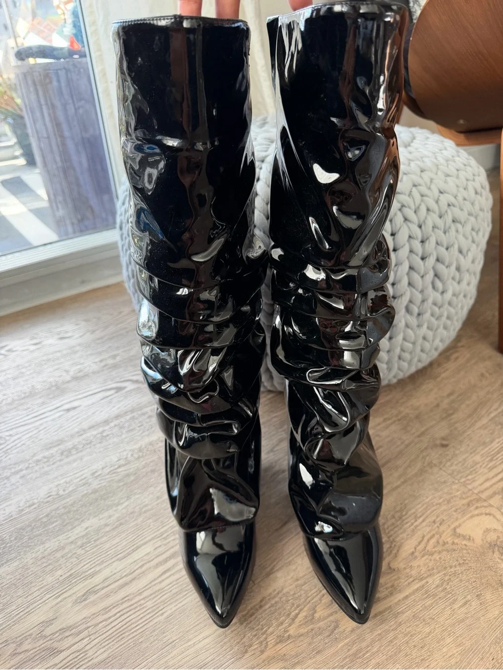 Women's Black Patent Slouch Knee-High Boots